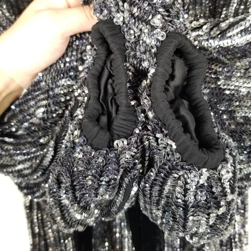 ✨ NWT Retrofête Emani Long Sleeve Sequin Mini Dress - Black/Silver (Size S) - Picture 12 of 15